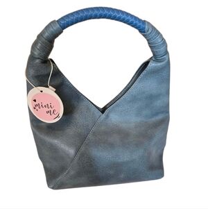 Blue Hobo Bag with Curved Handle and Matte Finish